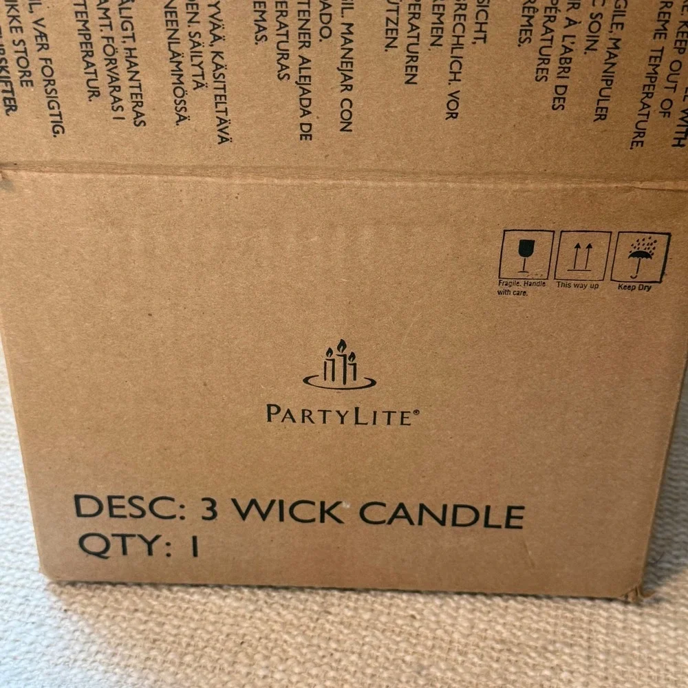 PartyLite 3 Wick Pillar Candle Strawberry Rhubarb New in Box Retired